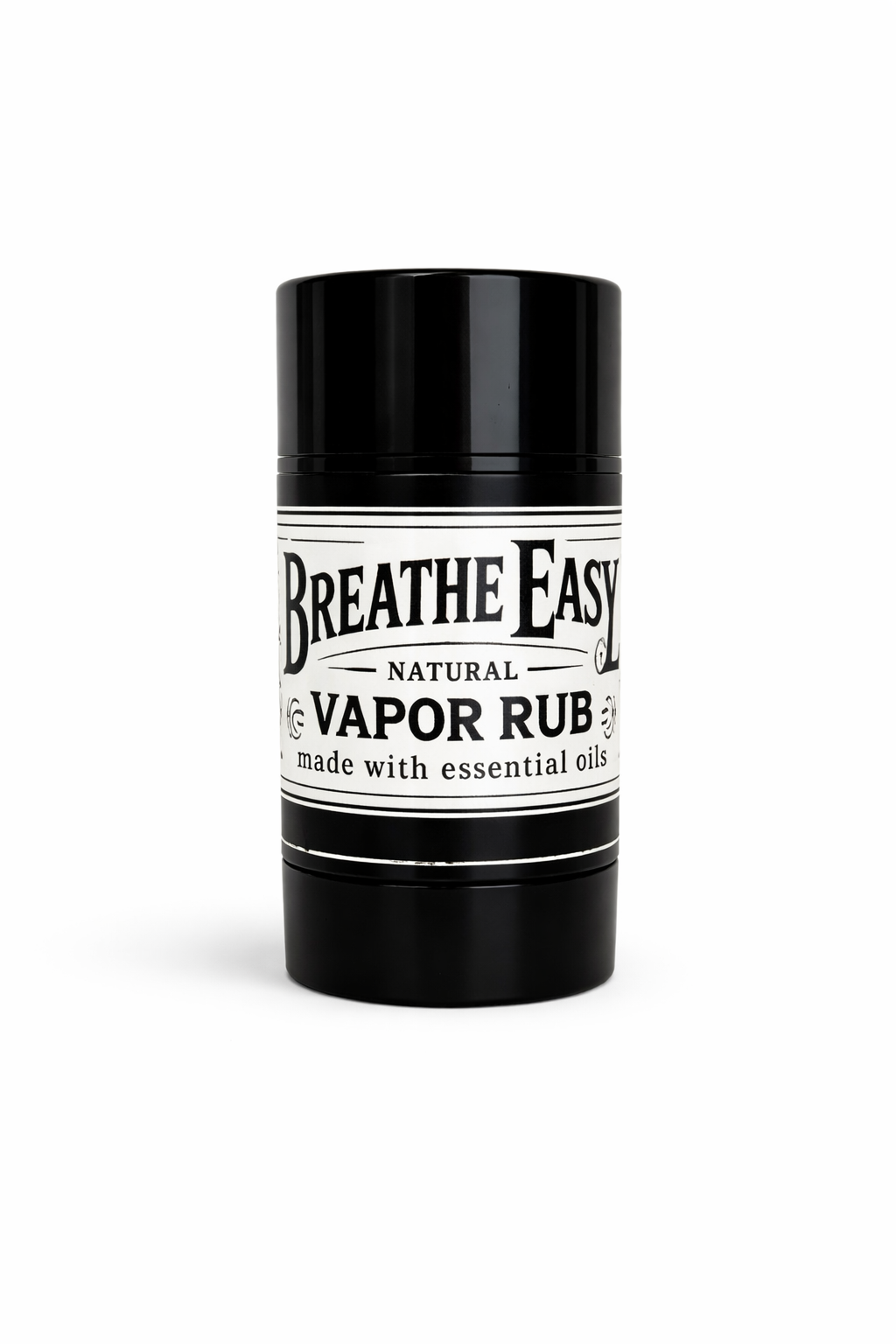 Bottle of Breathe Easy natural vapor rub on a white background