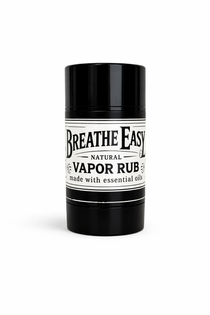 Bottle of Breathe Easy natural vapor rub on a white background