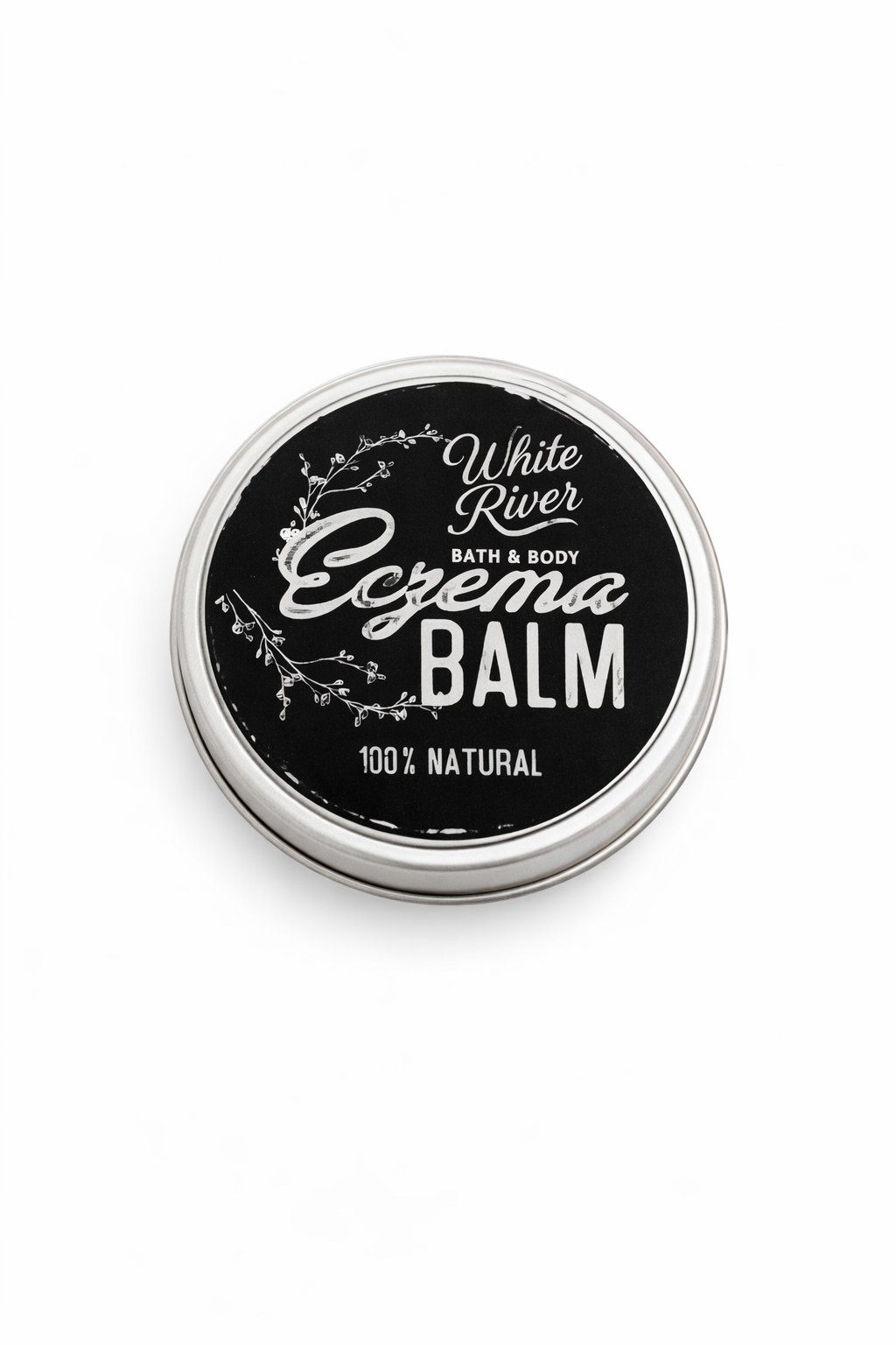 White River Bath & Body eczema balm container on a white background