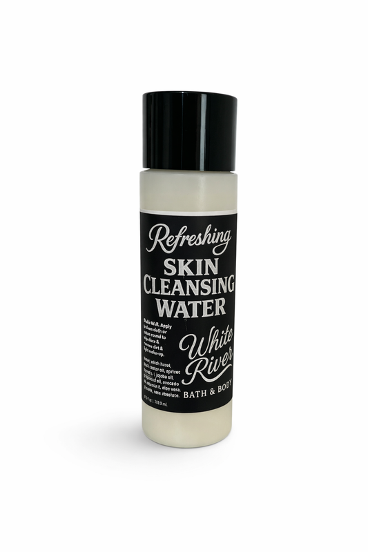 Bottle of 'Refreshing Skin Cleansing Water' by White River on a white background