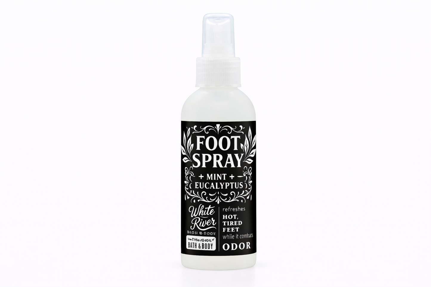 Foot spray bottle with label on a white background