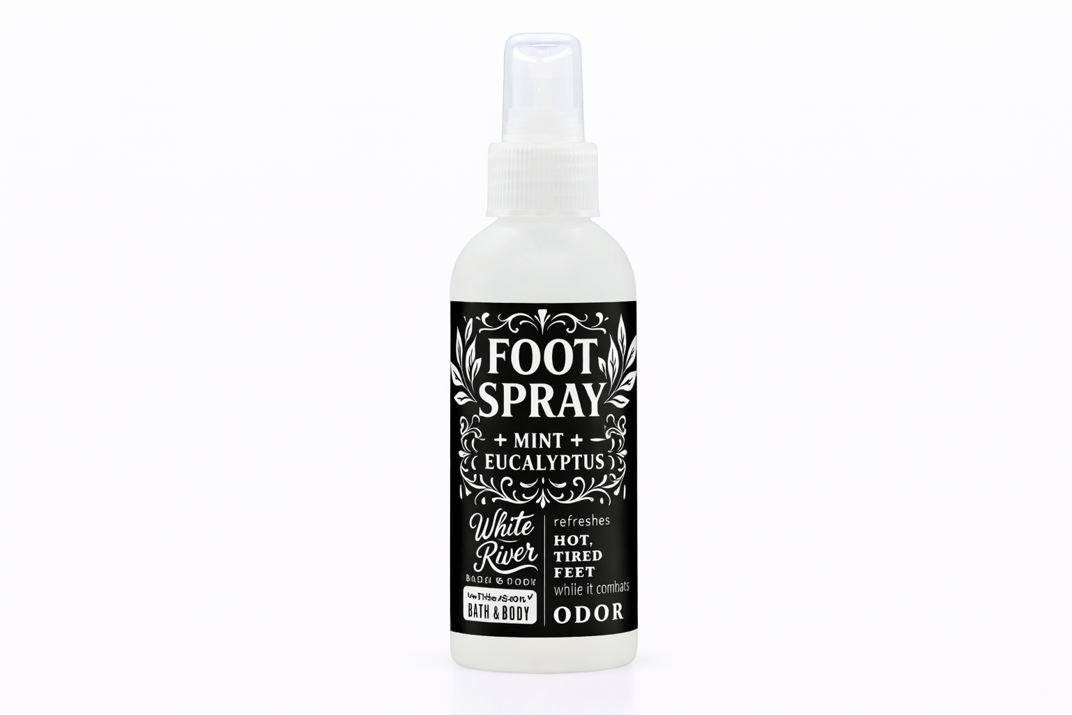 Foot spray bottle with label on a white background