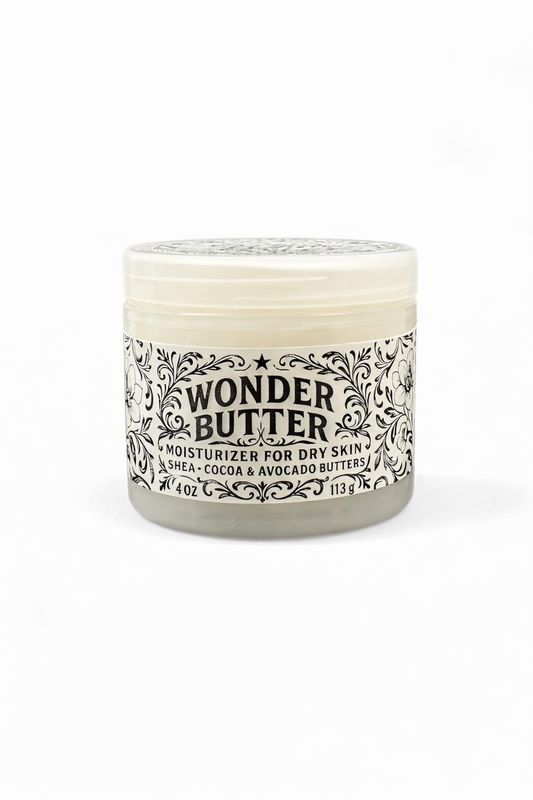Jar of Wonder Butter moisturizer on a white background